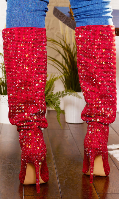 Red Bling Point Toe  Boots - Cutely Covered