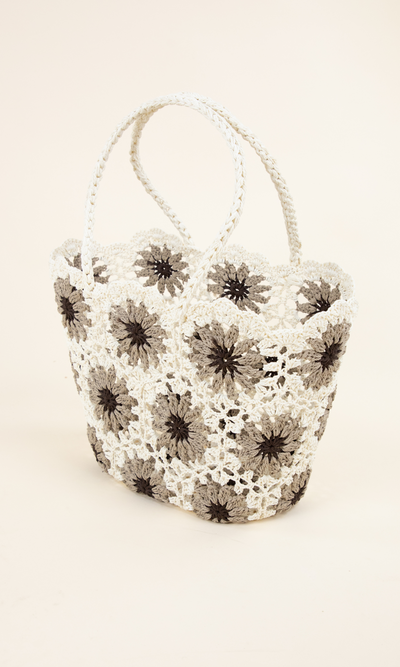 Daisy Delight Crochet Tote Bag - White - Cutely Covered