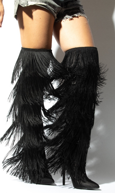 Walk It Like I Talk It | Fringe Boots - Black - Cutely Covered