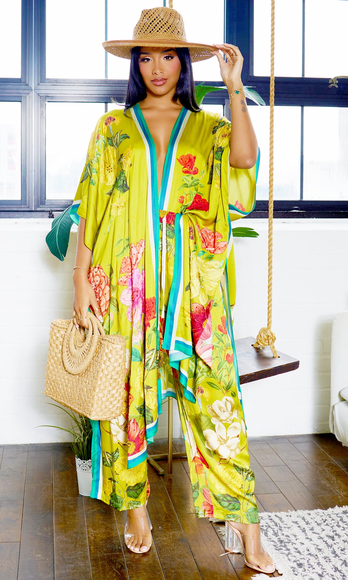 Beaded Kimono - Olive Floral - Cutely Covered