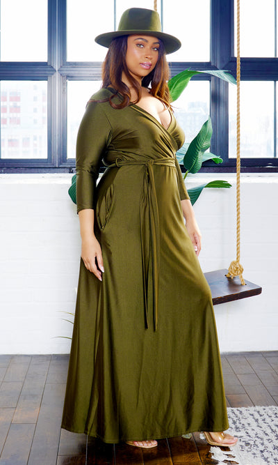 Blessed and Beautiful l  Stretch Maxi Dress - Olive FINAL SALE