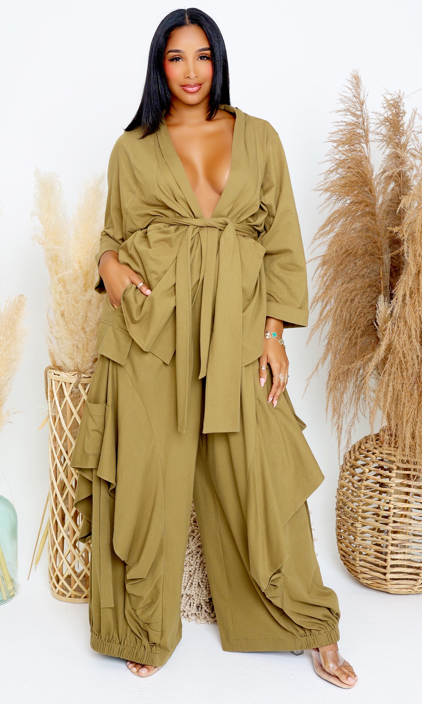 Luxury | Jersey Cardigan Set - Olive PREORDER Ships End August