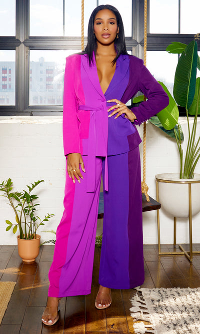 Got Her Own | Color Block Suit Set - Purple - Cutely Covered