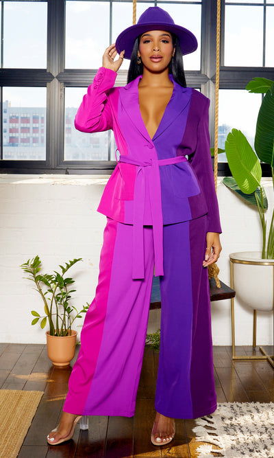 Got Her Own | Color Block Suit Set - Purple - Cutely Covered