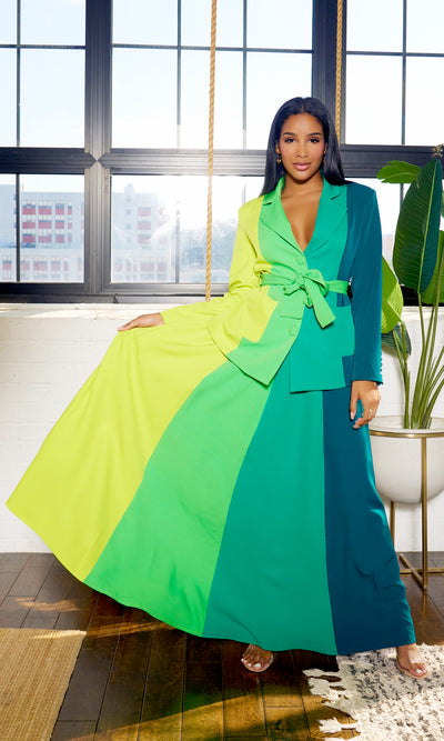 Got Her Own | Color Block Skirt Suit Set. - Green - Cutely Covered