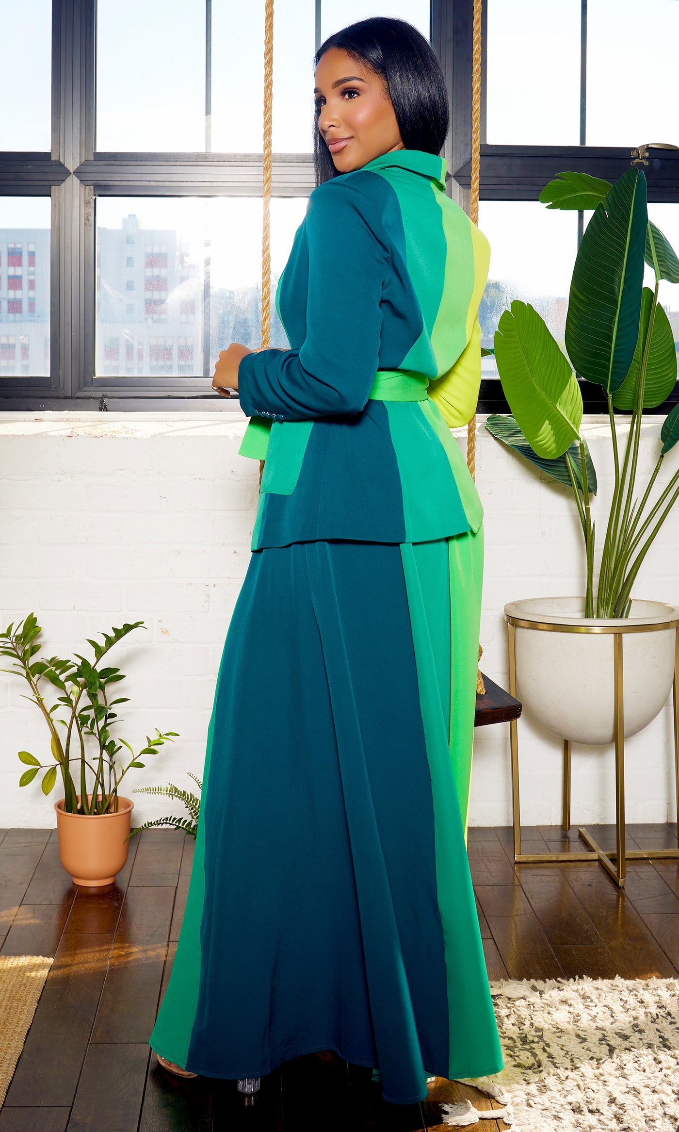 Got Her Own | Color Block Skirt Suit Set. - Green - Cutely Covered