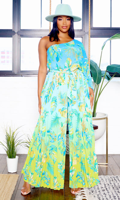 Floral Harmony | Captivating Jumpsuit - Blue Green