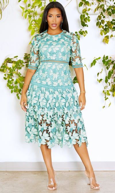 Tiered Lace Dress - Sage - Cutely Covered