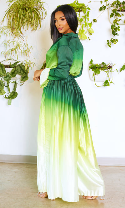 OMG | Ombre Pleated Pants Set - Green - Cutely Covered