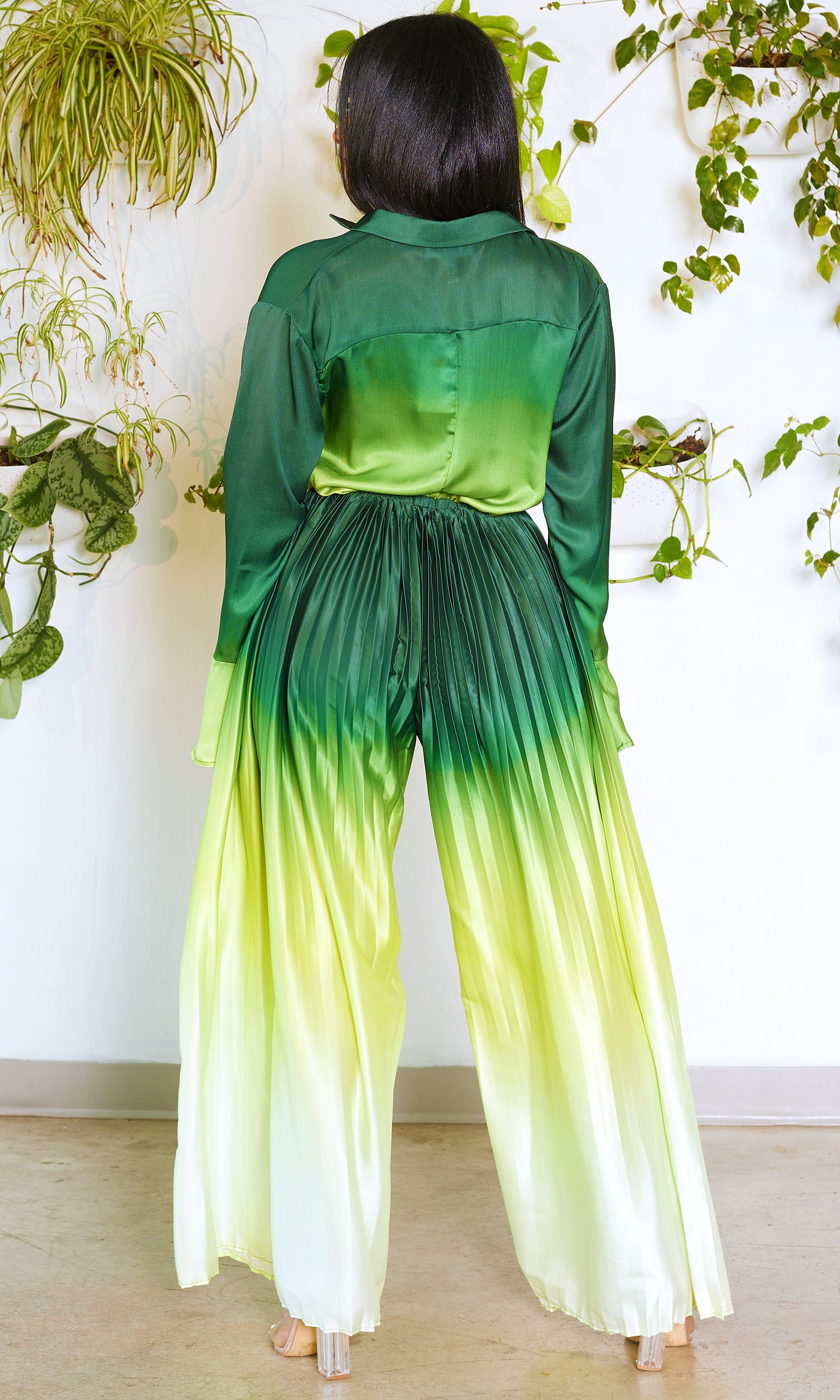 OMG | Ombre Pleated Pants Set - Green - Cutely Covered