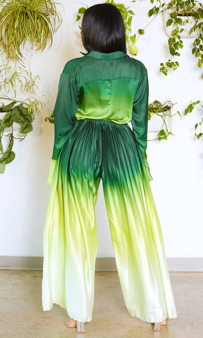 OMG | Ombre Pleated Pants Set - Green - Cutely Covered