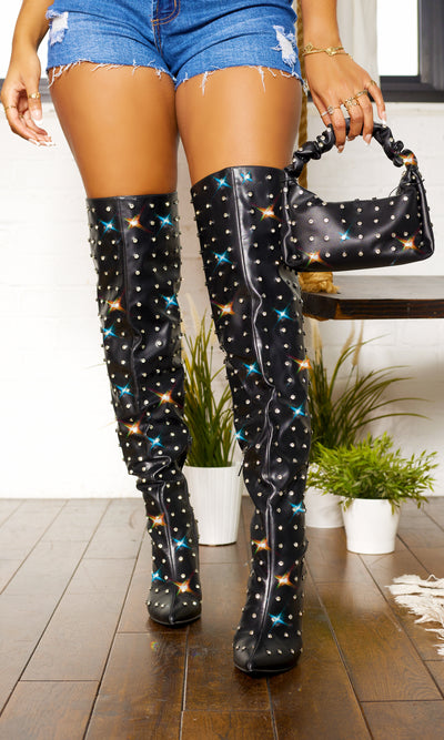 Girl's BFF | Studded Thigh High Boots - Black - Cutely Covered