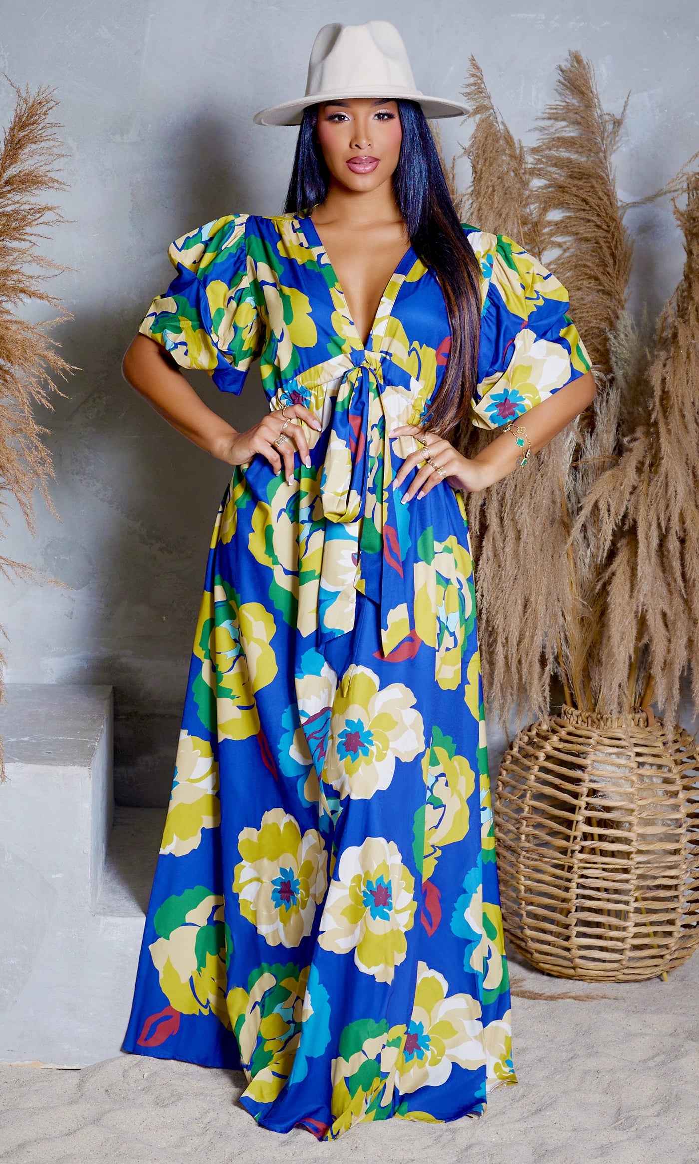 Pockets & Prints Maxi Dress - Royal Blue - Cutely Covered