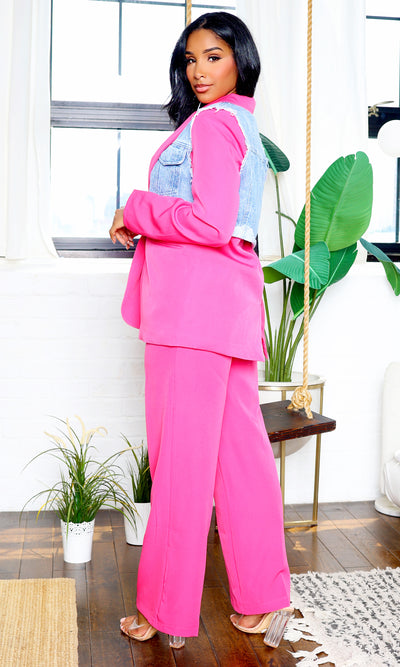 Denim Duo- The Urban Elegance Pants Set -Pink