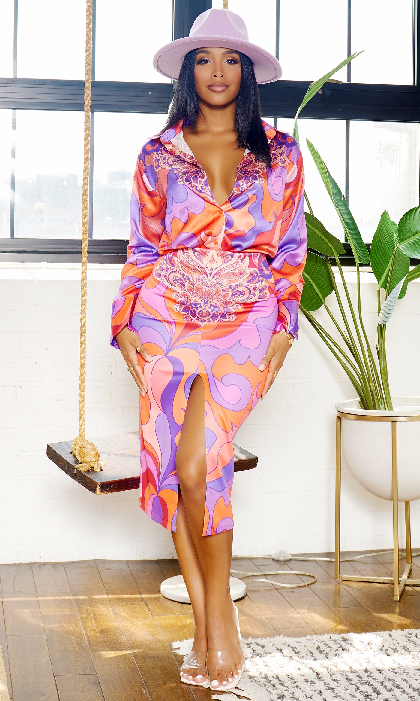 Grooving | Printed Satin Skirt Set - Pink - Cutely Covered