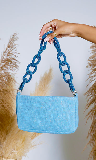 Azure Cruise | Beaded Glam Shoulder Bag - Blue - Cutely Covered