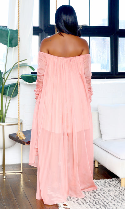 In The Wind Fabulous | Off The Shoulder High Low Dress- Blush PREORDER Ships End September