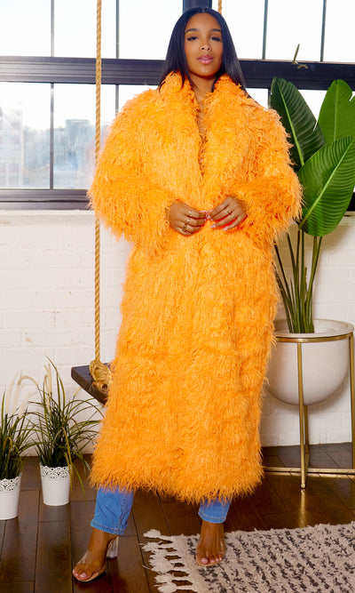 Orange Faux Fur Coat - Cutely Covered