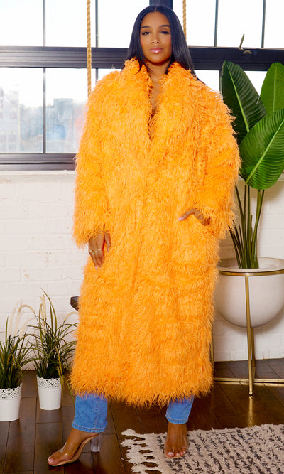 Orange Faux Fur Coat - Cutely Covered