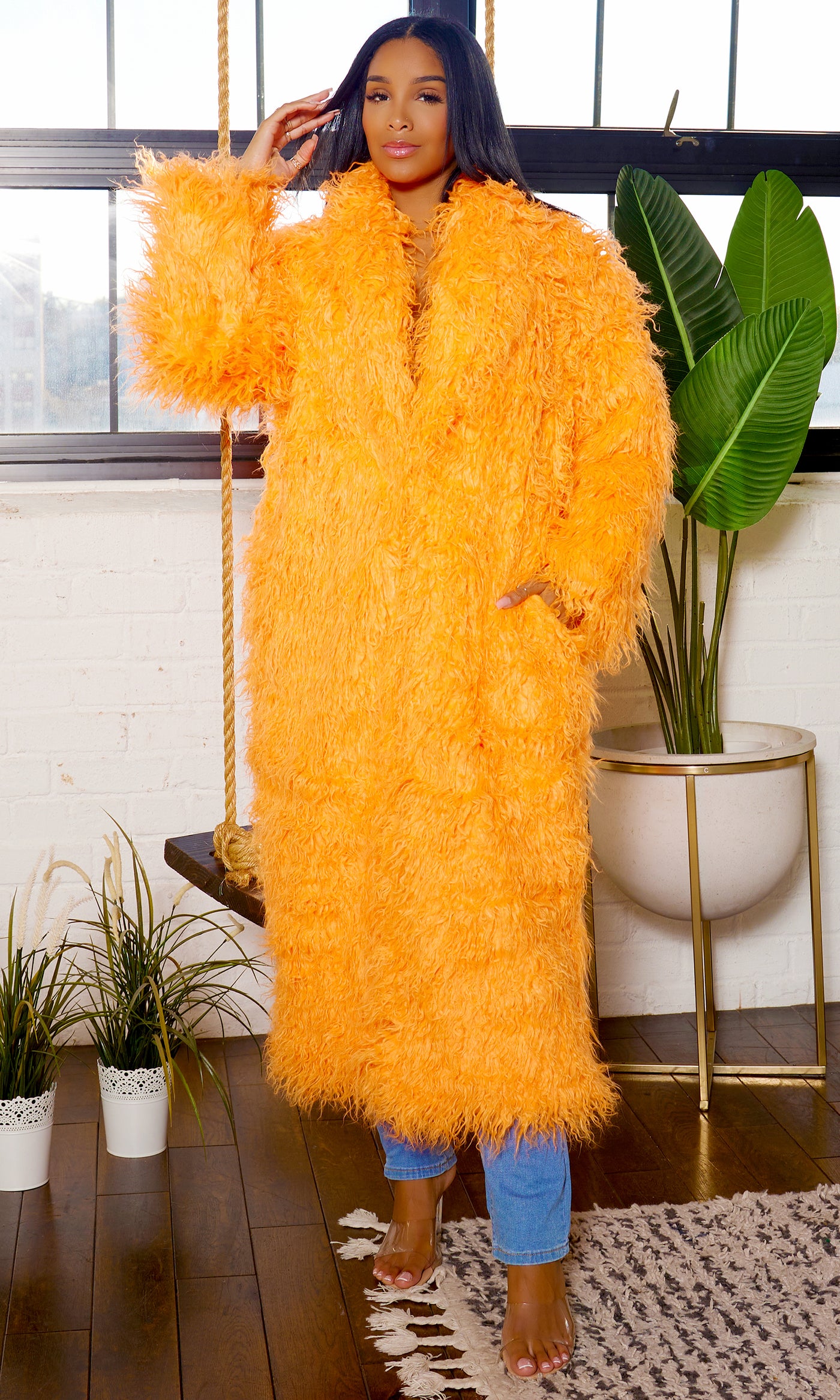 Orange Faux Fur Coat - Cutely Covered