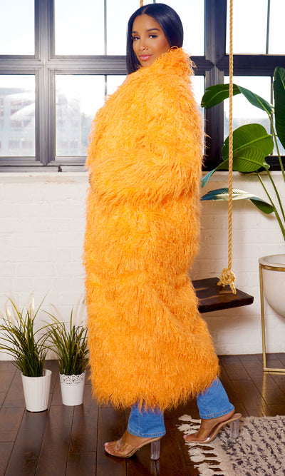 Orange Faux Fur Coat - Cutely Covered