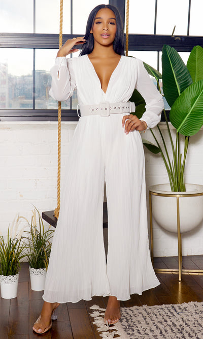 White Flowy Jumpsuit - Cutely Covered