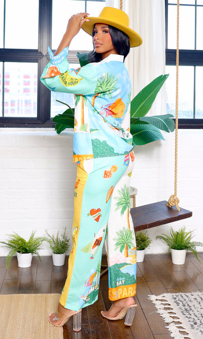 Mia | Tropical Satin Women's Pant Set