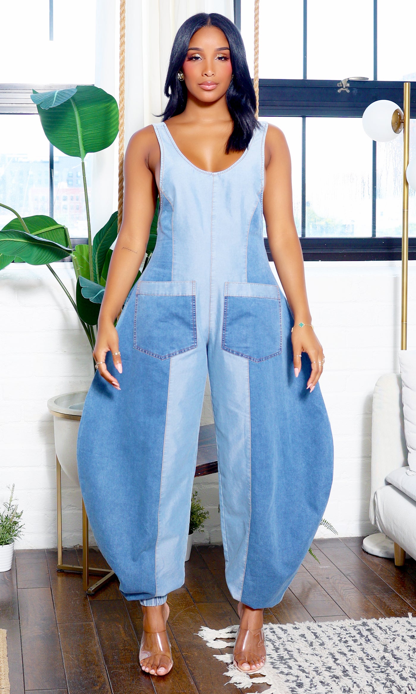 Harmony | Sleeveless Balloon Denim Jumpsuit