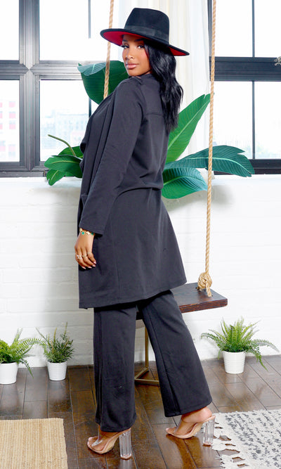 Classic Chic | Lapel Cardigan & Pants Set - Black FINAL SALE