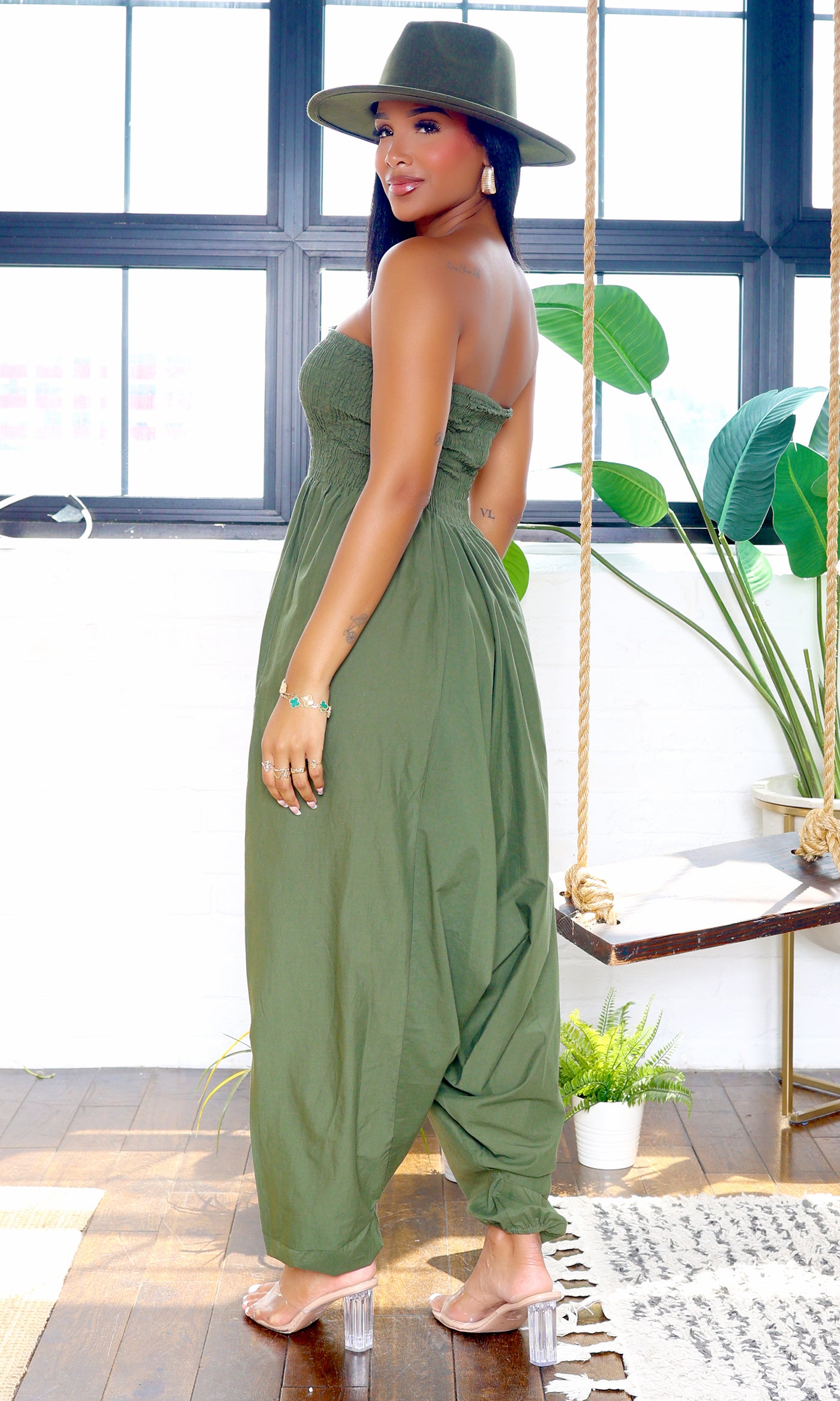 Ella | Strapless Harem Jumpsuit - Green