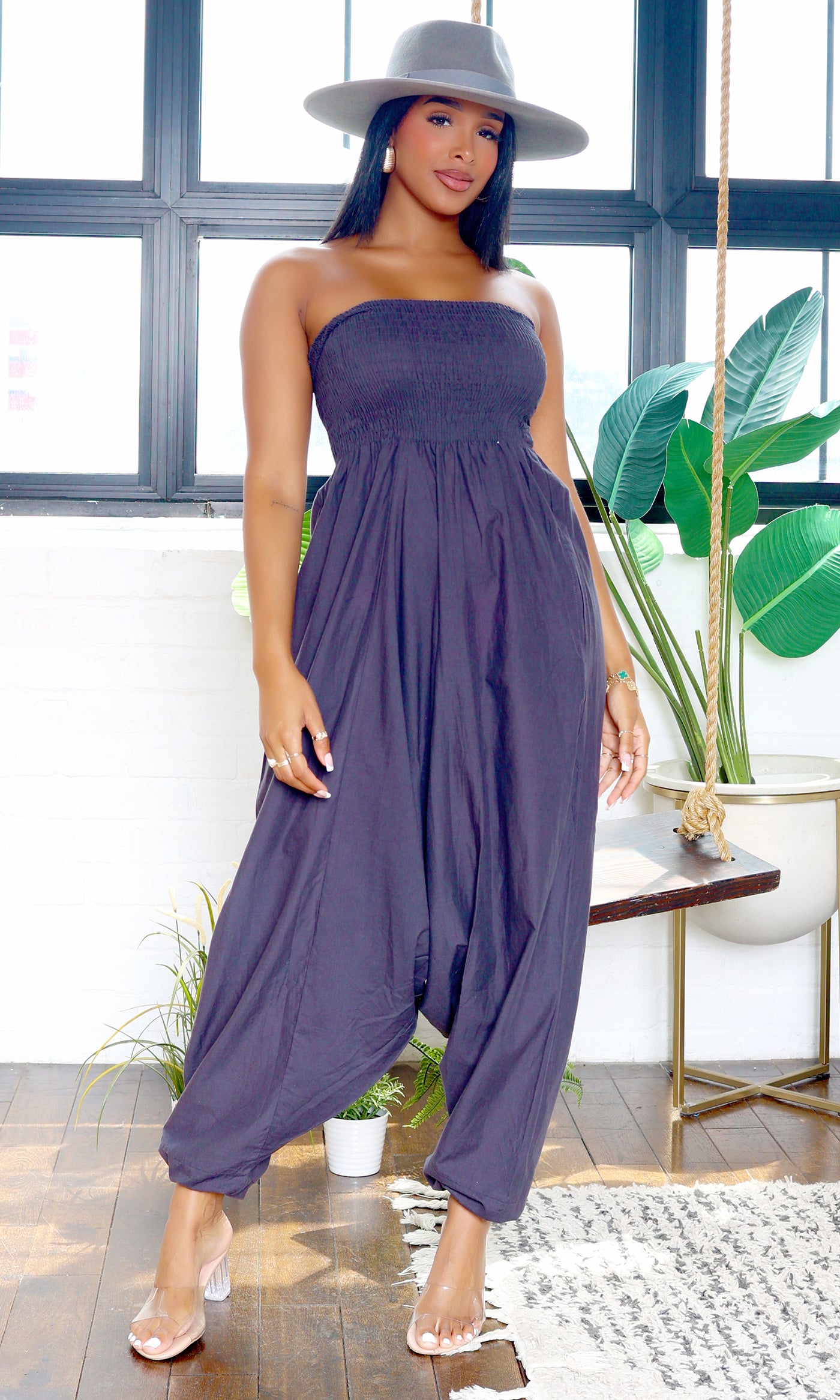 Ella | Strapless Harem Jumpsuit - Grey