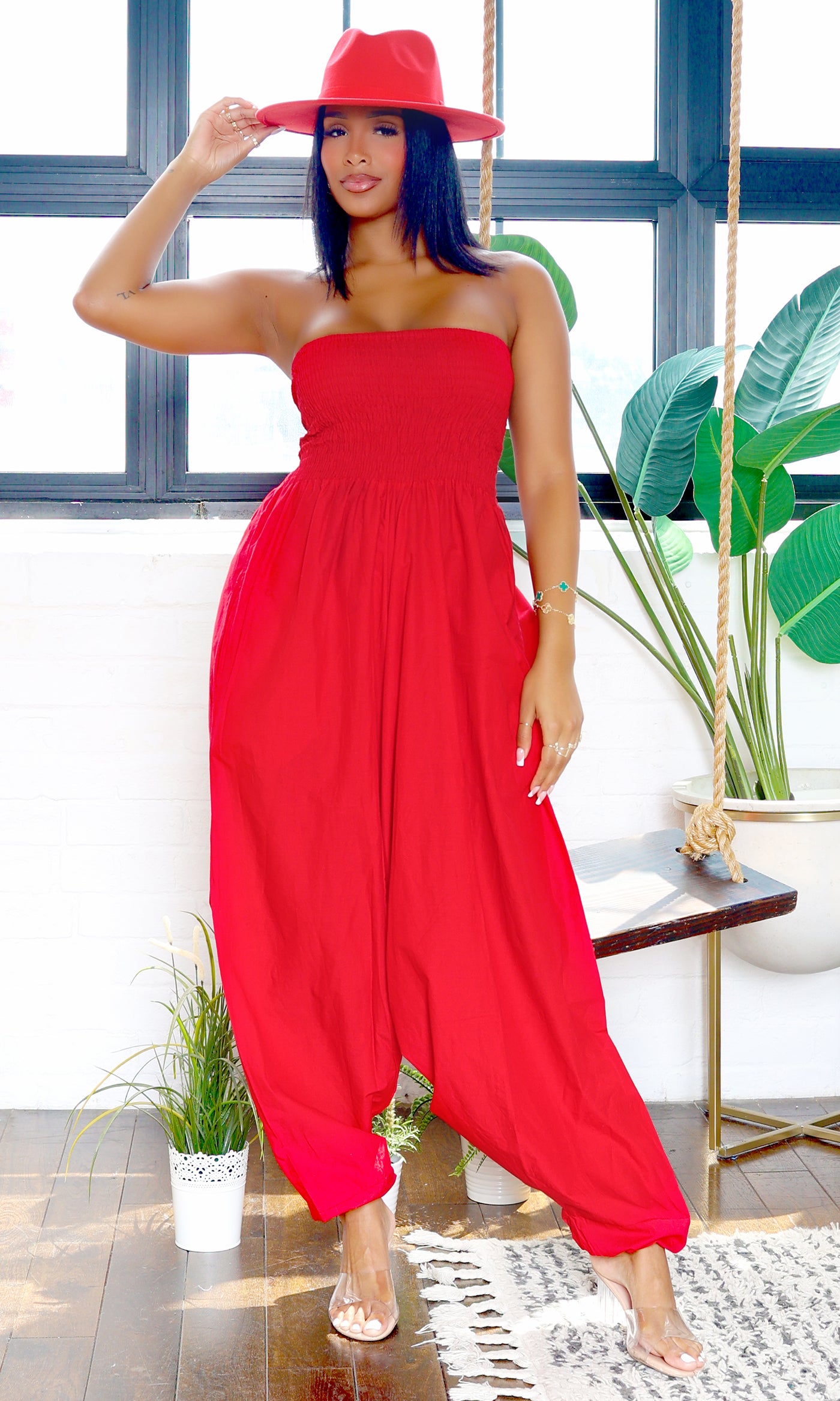 Ella | Strapless Harem Jumpsuit - Red