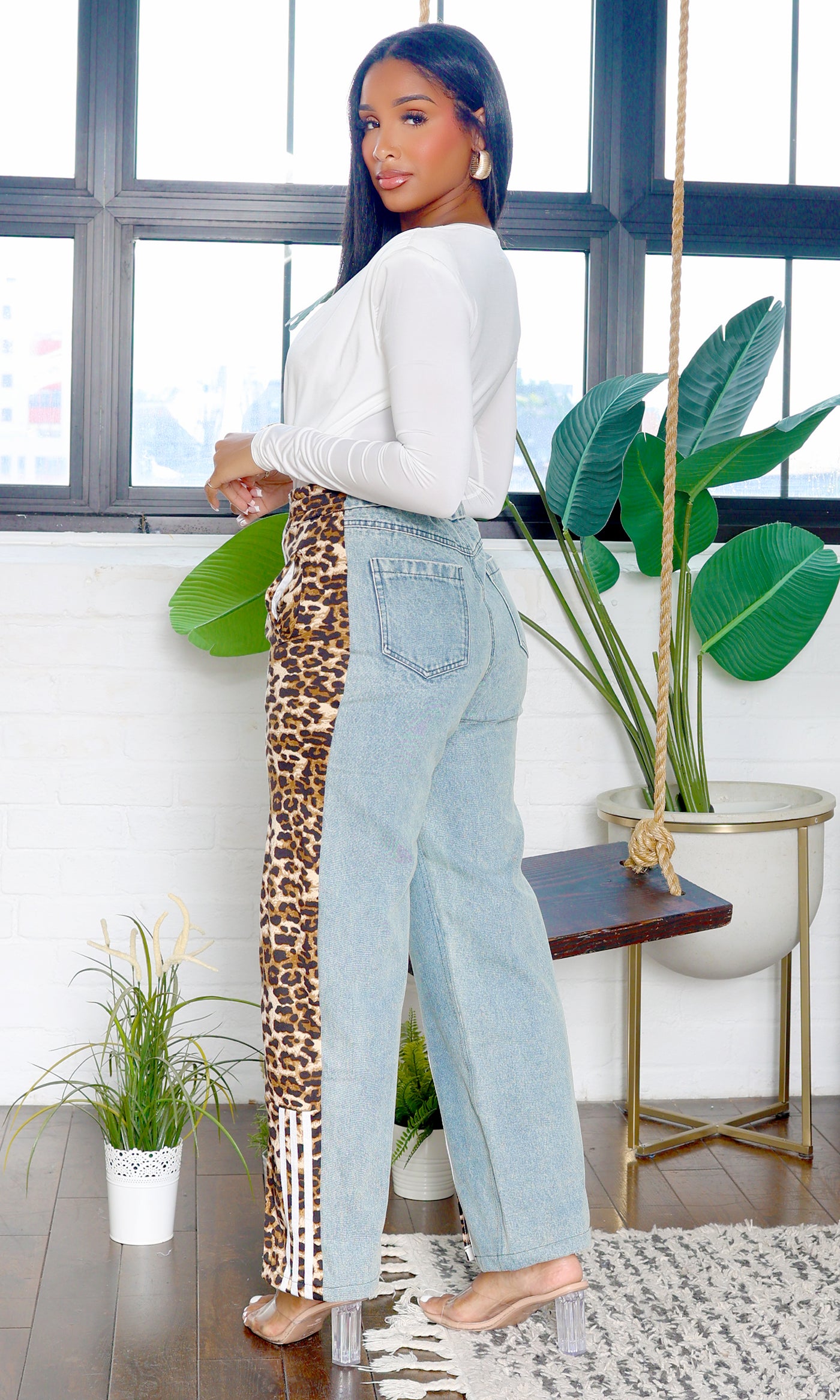 Naomi | Denim Leopard Pants