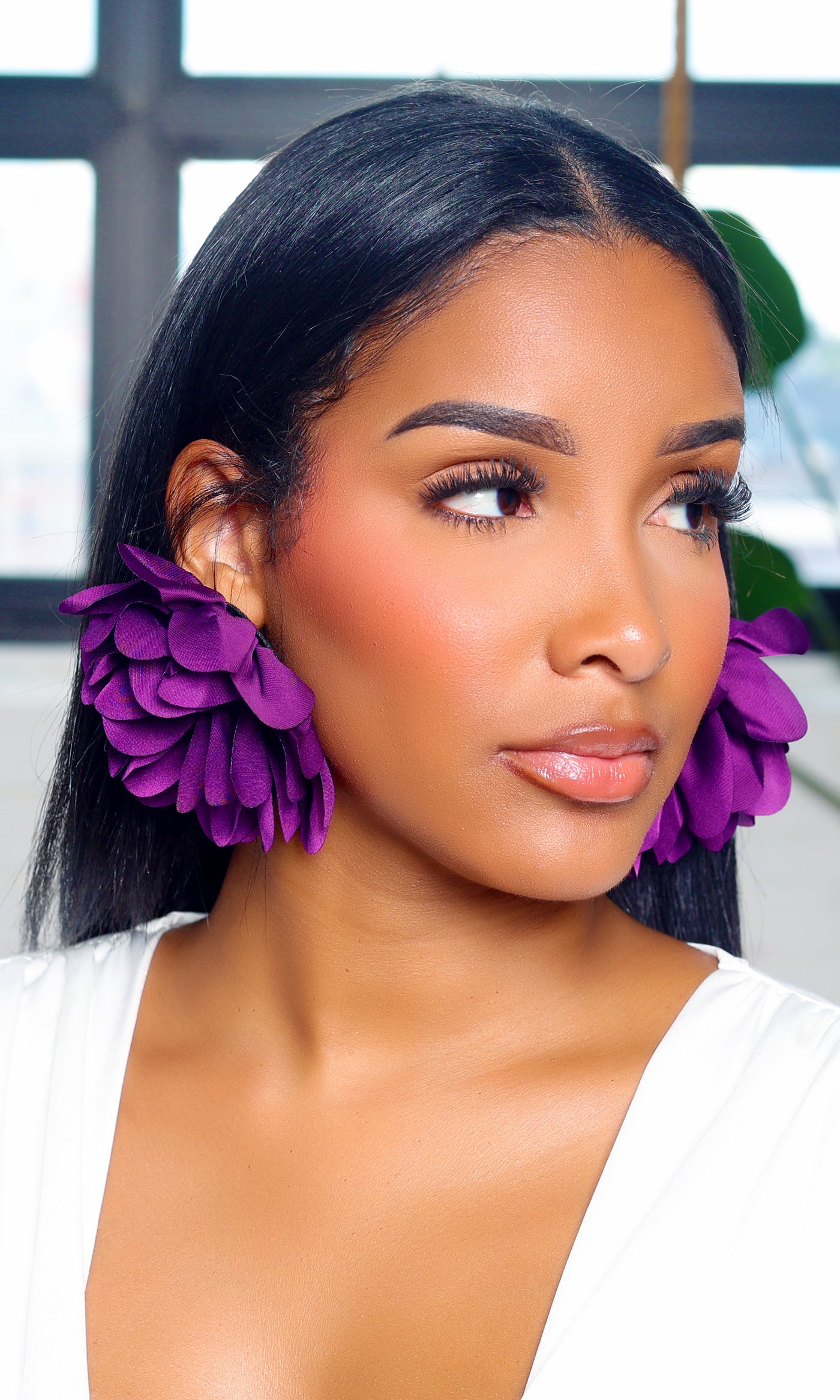 Blooming Petal Majesty Earrings - Purple