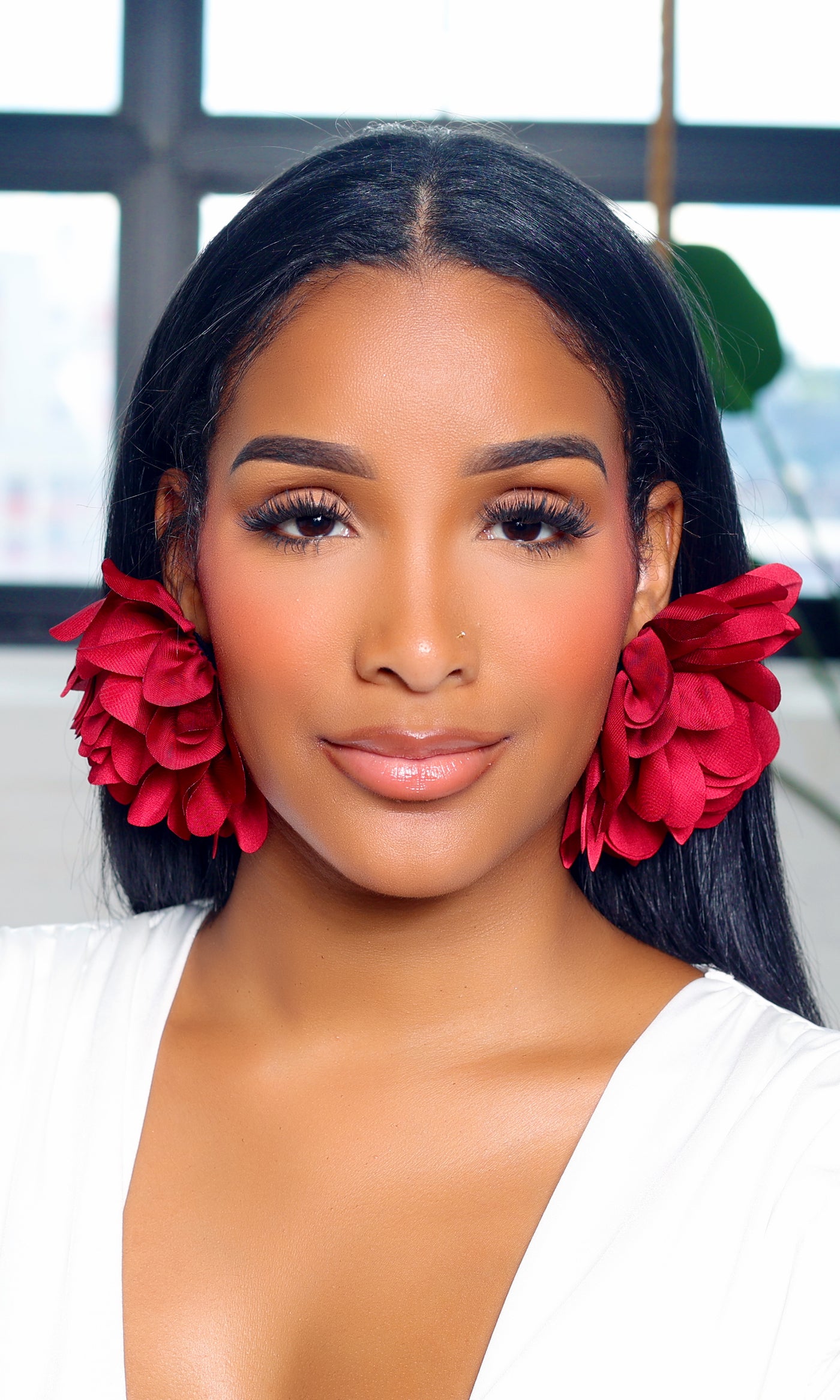 Blooming Petal Majesty Earrings - Red Burgundy