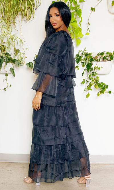 One Shoulder Tiered Organza Set | Black - Cutely Covered