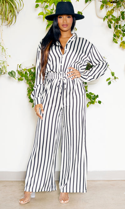 Daytime Elegance | Black and White Jumpsuit - Cutely Covered