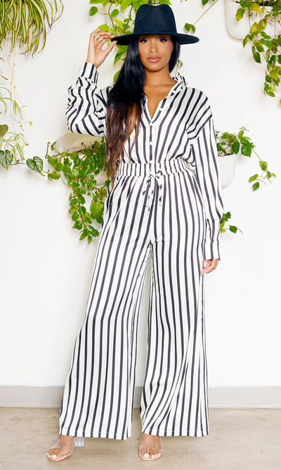 Daytime Elegance | Black and White Jumpsuit - Cutely Covered