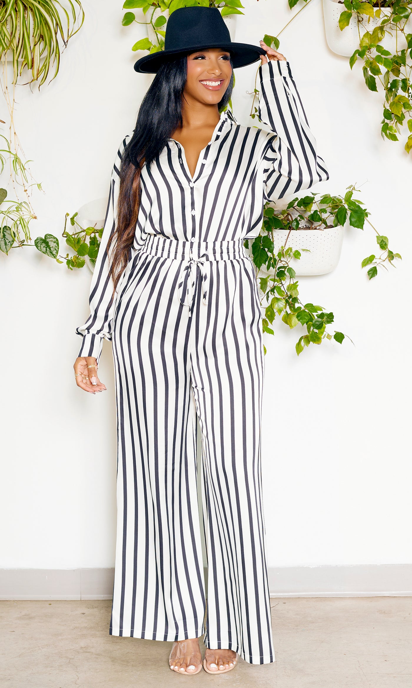 Daytime Elegance | Black and White Jumpsuit - Cutely Covered