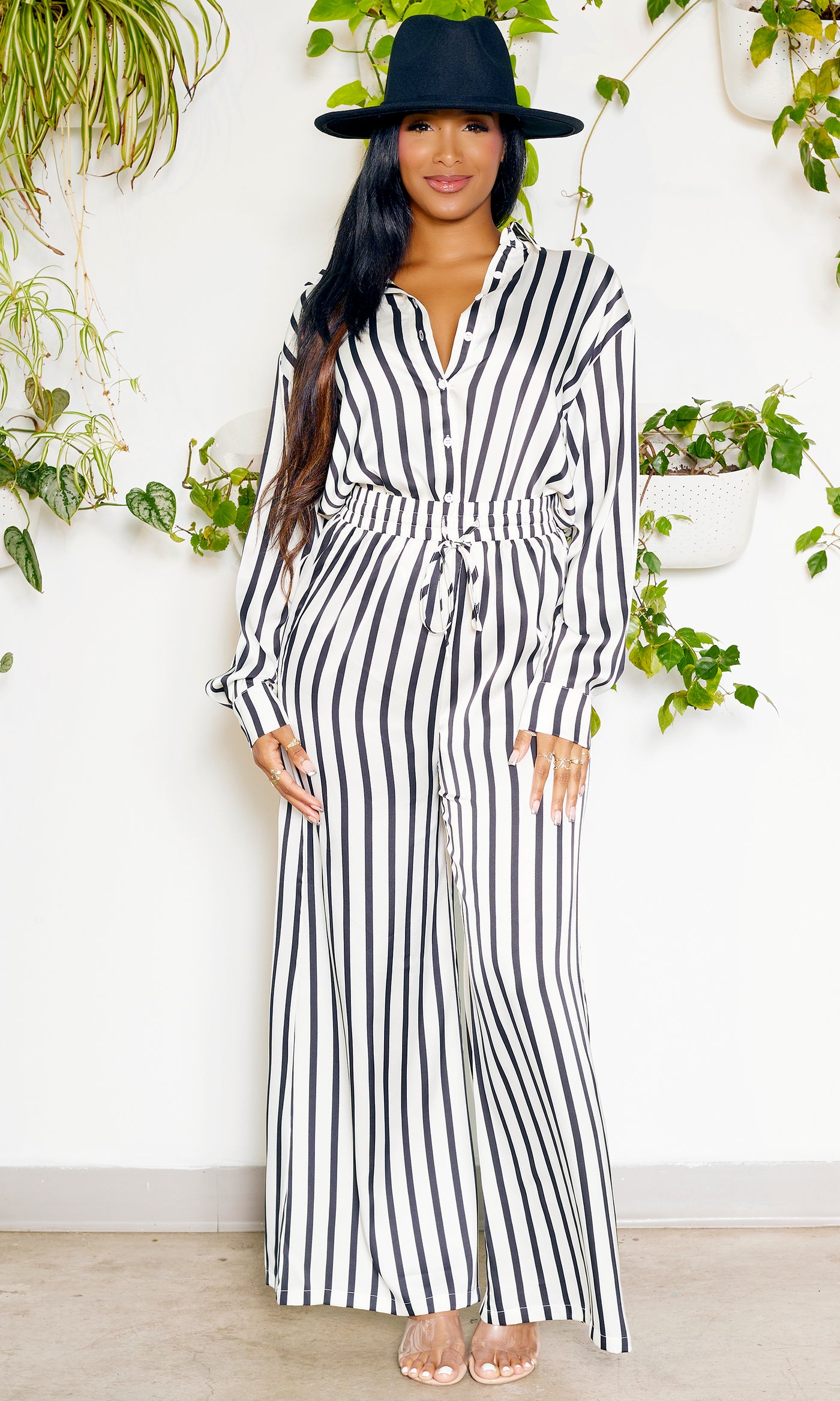 Daytime Elegance | Black and White Jumpsuit - Cutely Covered