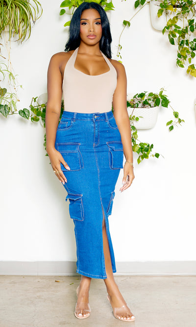 Ethereal Essence Skirt- Denim Cargo - Cutely Covered