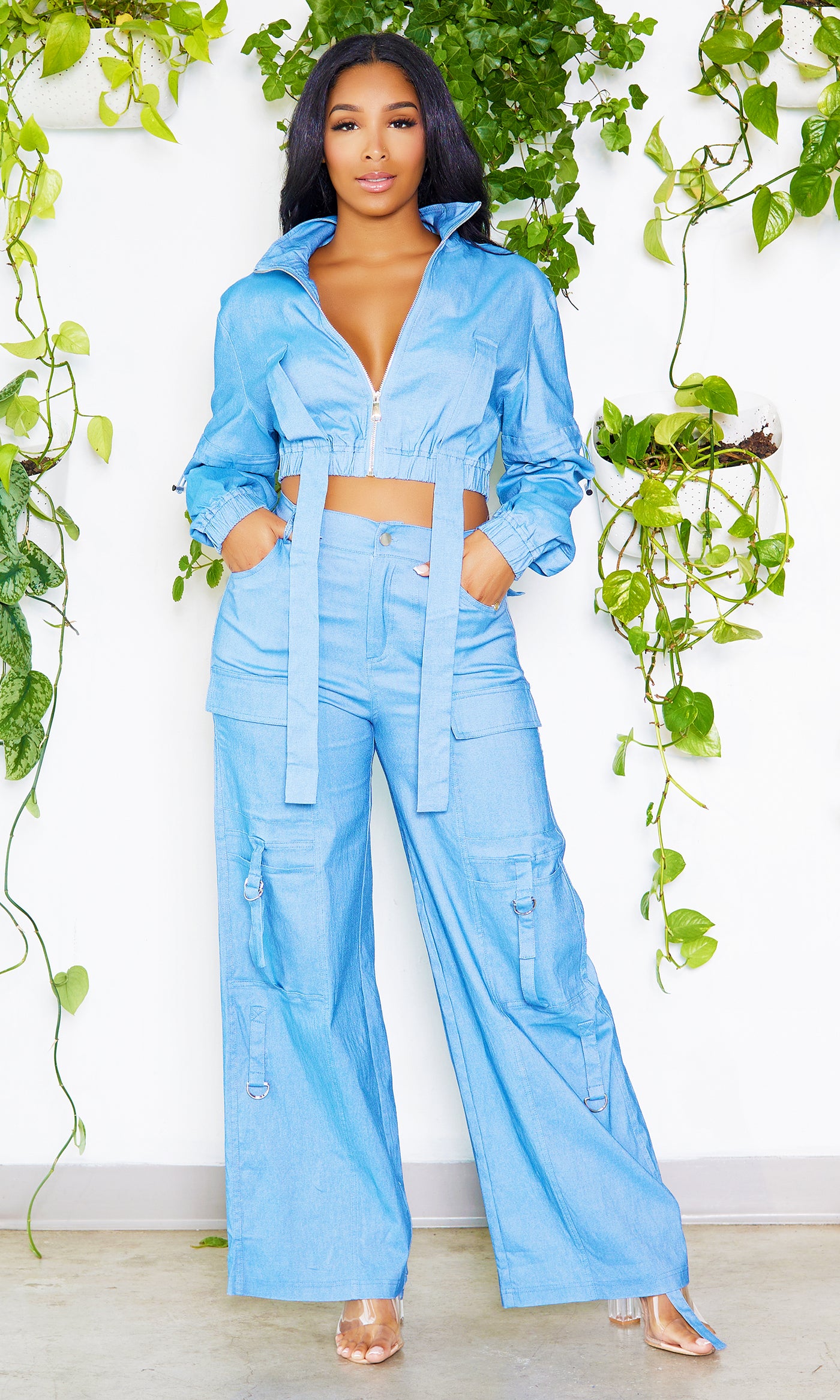 She's Trending | Cargo Denim Set - Cutely Covered