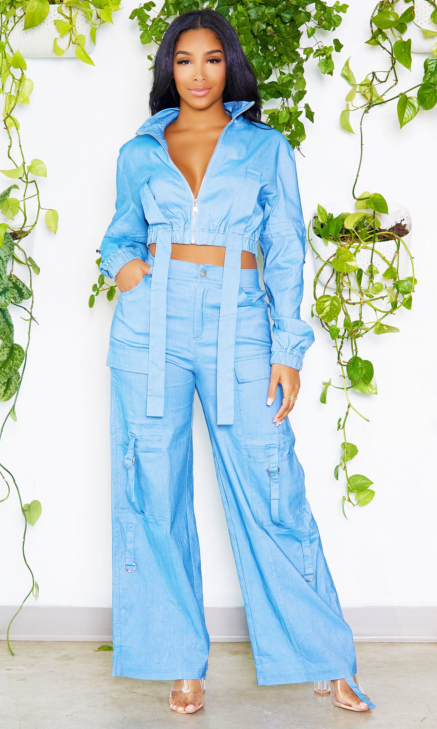 She's Trending | Cargo Denim Set - Cutely Covered