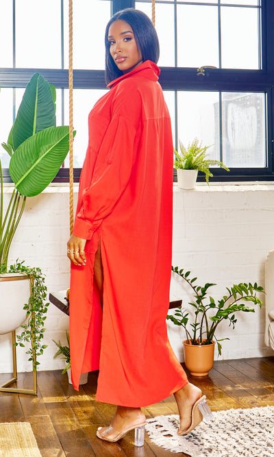 Loose Fit Love | Oversized Shirt Dress - Tomato/ Burnt Orange - Cutely Covered