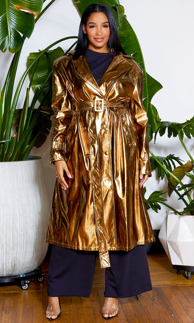 Make A Statement | Crinkled Trench Coat - Gold - Cutely Covered