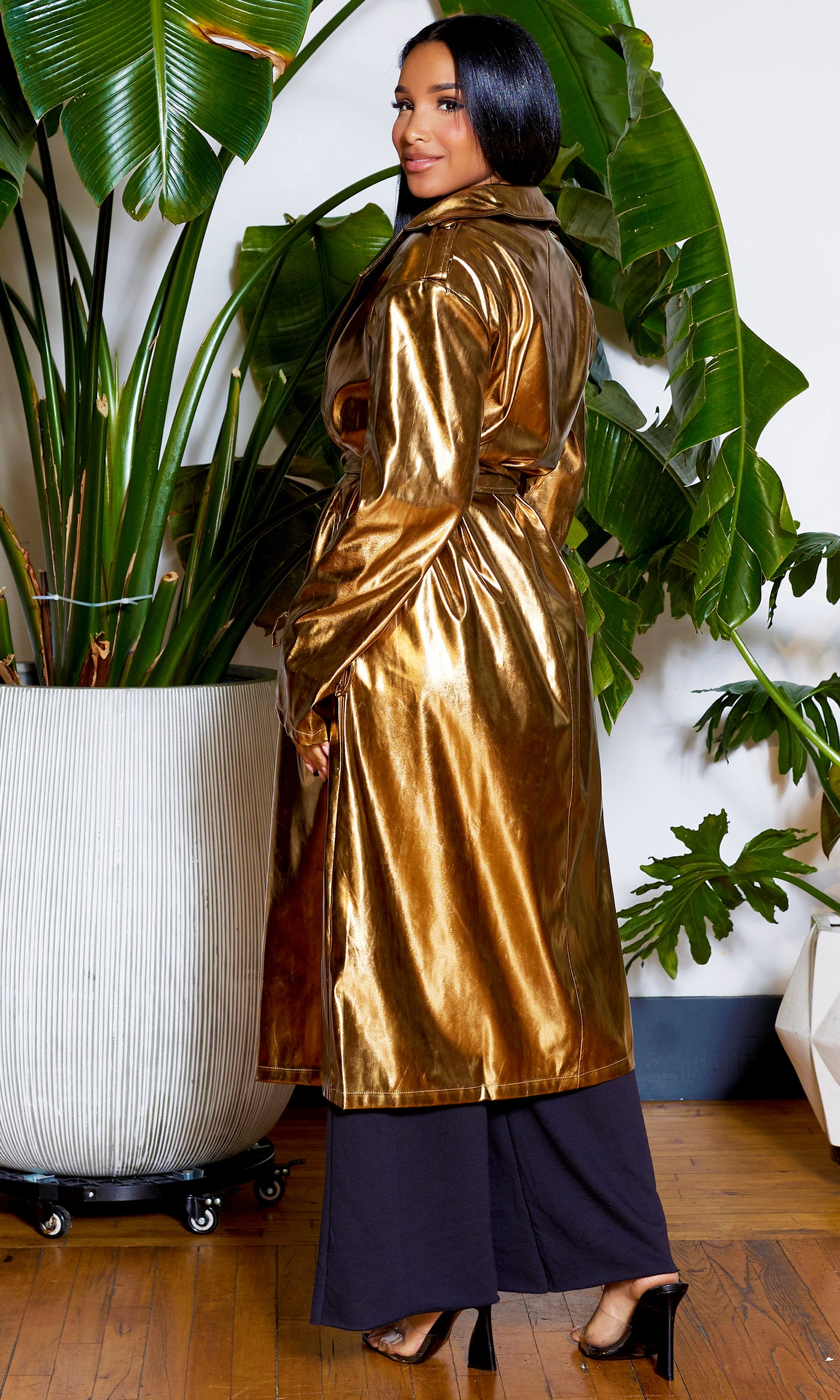 Make A Statement | Crinkled Trench Coat - Gold - Cutely Covered