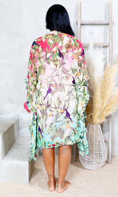 Serene Songbird Tie-Neck Frill Kaftan - Cutely Covered