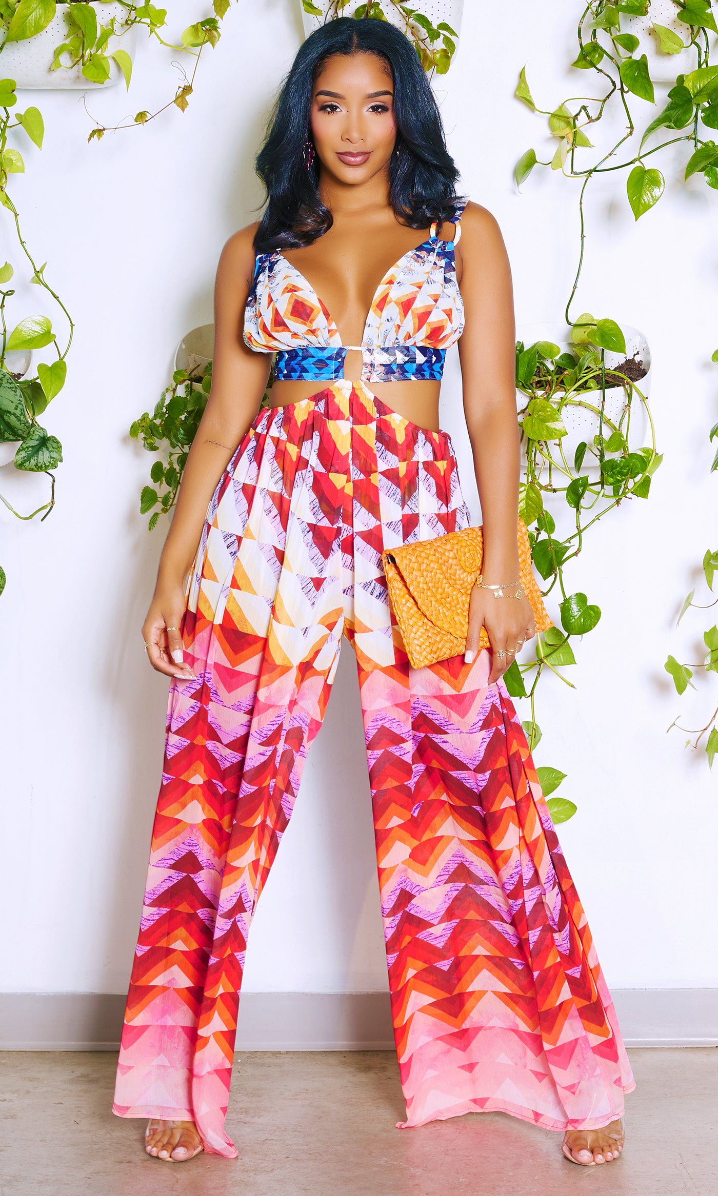 All about Prints | Cutout Wide Leg Jumpsuit - Cutely Covered