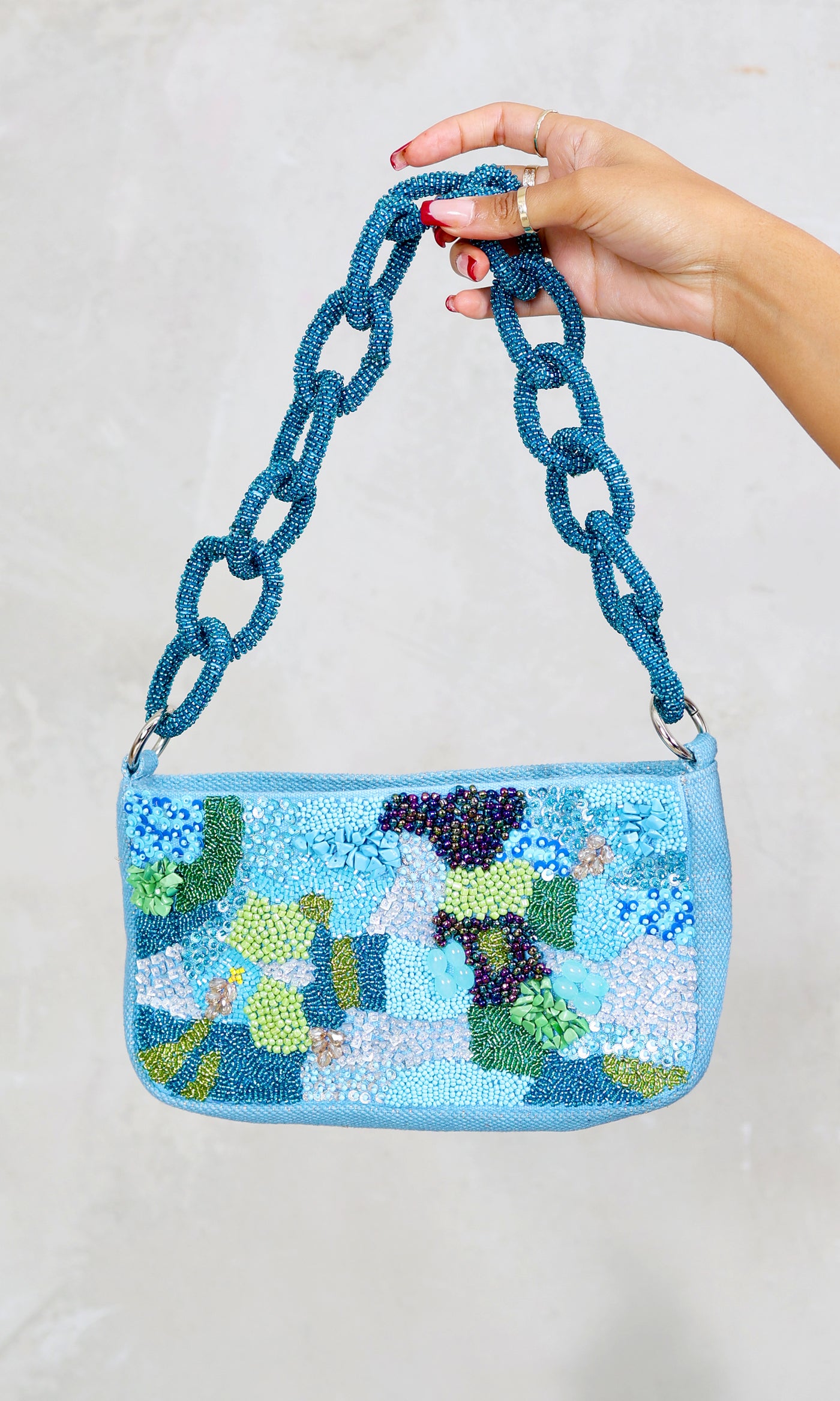 Azure Cruise | Beaded Glam Shoulder Bag - Blue - Cutely Covered