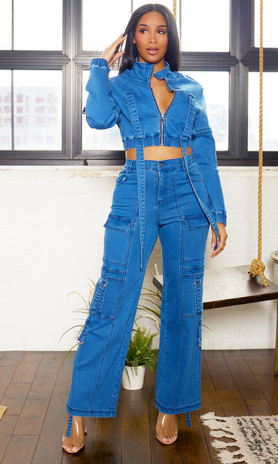 She's Trending | Cargo Denim Set Dark Blue - Cutely Covered